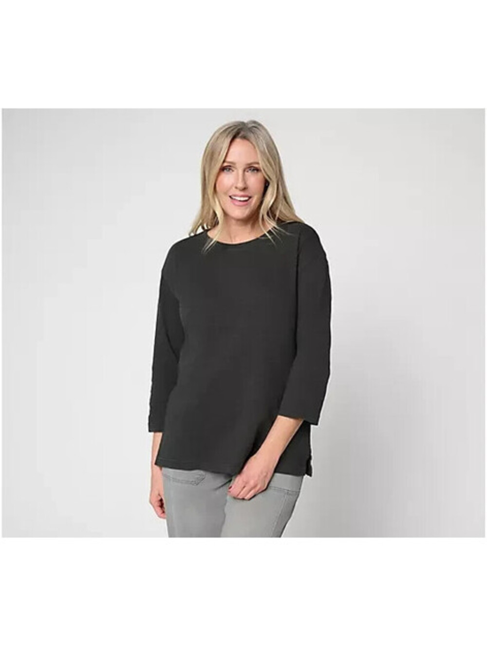 LOGO Principles by Lori Goldstein 3/4-Sleeve Top with Side Slits Black Size 3X